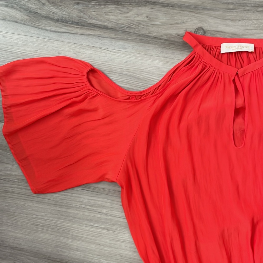 RAMY BROOK Eileen Red Mini Dress Could Shoulder Silky Tunic - Picture 8 of 10